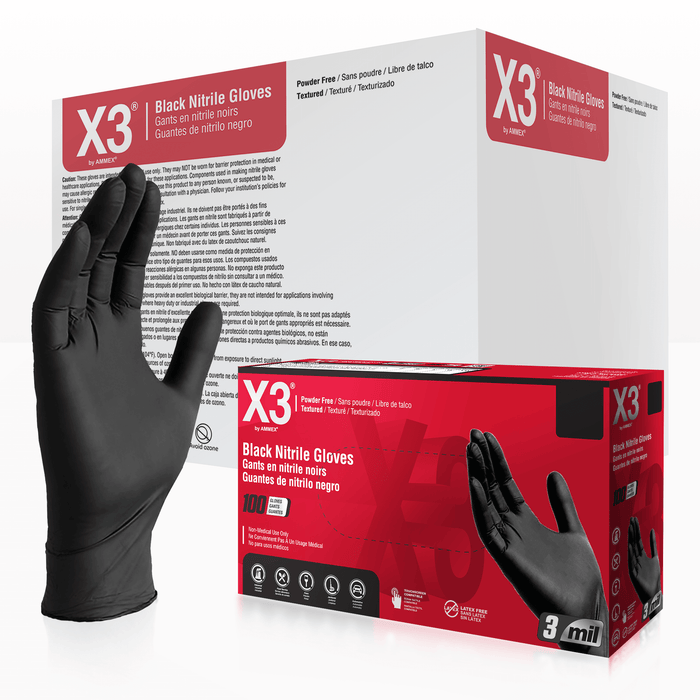 X3 3 mil. Black Nitrile Disposable Industrial Gloves - BX3 (2-Pack)